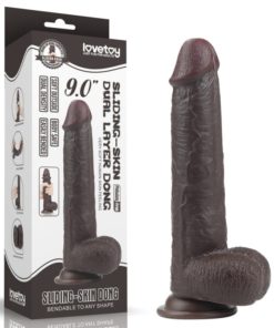 Dildo Dual Layer Sliding Skin 9.5 inch Brown