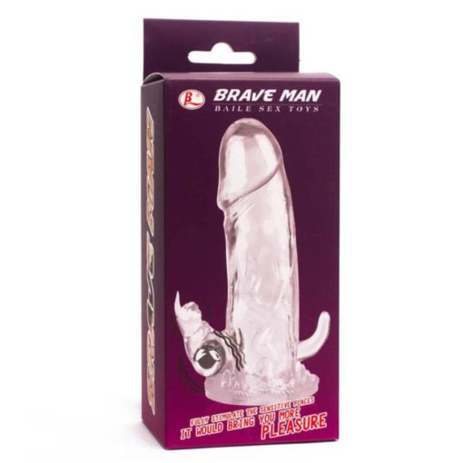 Extensie Penis Brave Man cu Vibratii Voluptas Transparent 18 cm