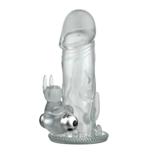 Extensie Penis Brave Man cu Vibratii Transparent 18 cm