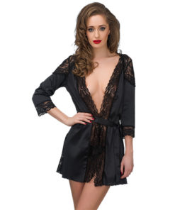 Kimono Kitty TET Lingerie din plasa si dantela negru