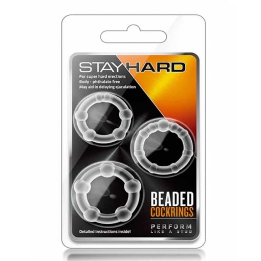 Set 3 Inele Stay Hard Beaded Clear Blush