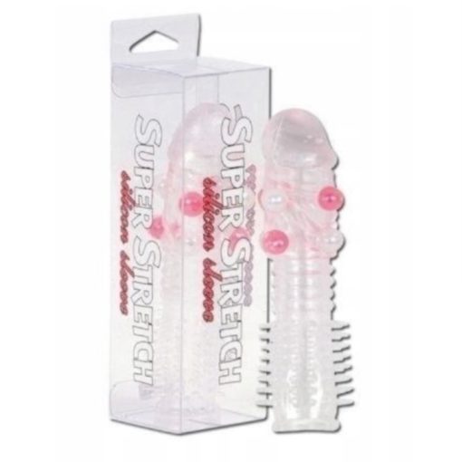 Prelungitor Penis Super Stretch Transparent Silicone Sleeve With Little Balls 14 Cm