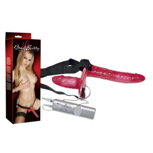 Strap On Dublu cu Vibratii Bad Kitty