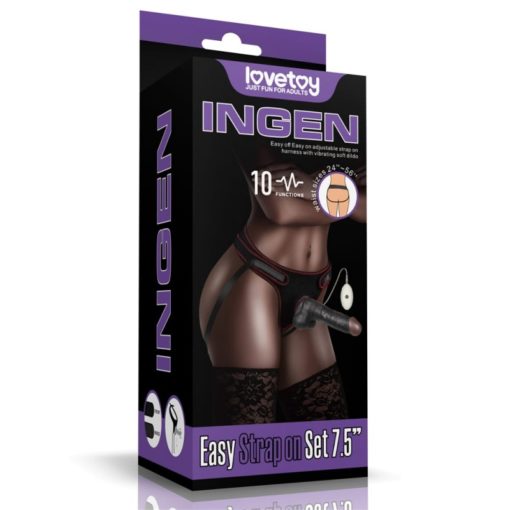 Strap On cu Vibratii Lovetoy Vibrating Easy Black 7.5 inch