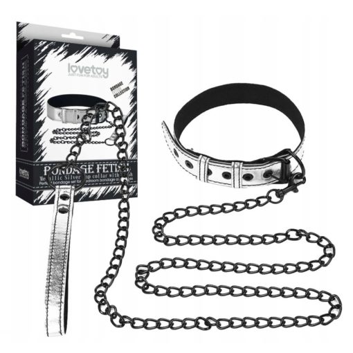 Lesa Fetish BDSM Metallic Pup Collar With Leash