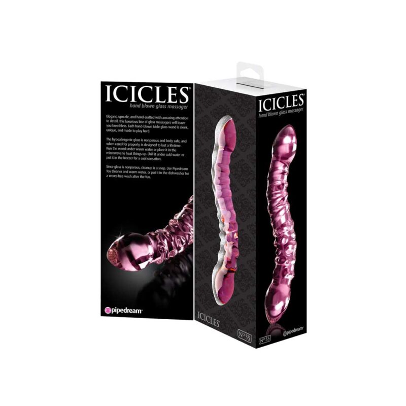 Dildo Sticla Icicles No 55 Pink - Placere pura, senzatii de neuitat.

Dildo Sticla Icicles No 55 Pink este un dildo realizat integral din sticla, cu un design inovator cu doua capete. Fiecare capat are o forma conica, pentru o insertie usoara, in timp ce capetele bulbucate asigura o stimulare de exceptie. Curbele sale sunt special concepute pentru a atinge cu precizie punctele G sau P, oferind o placere exploziva.

Acest dildo de sticla, hipoalergenic si non-poros, este un accesoriu intim 100% sigur pentru corp. Materialul este usor de curatat si, cu o ingrijire corecta, este proiectat sa reziste o viata intreaga. Fiecare capat are o textura unica, cu nervuri si spirale in relief, care ofera posibilitati nelimitate de placere.

Folosirea unui dildo de sticla iti permite sa experimentezi senzatii termice deosebite. Il poti incalzi in apa calda sau il poti raci in frigider, pentru a-ti diversifica experientele intime. Suprafata sa fina si detaliile sculptate ofera o senzatie de lux si o placere intensa la fiecare miscare.

Ghid de utilizare pentru o placere exploziva
Pentru o experienta sigura si placuta, foloseste intotdeauna un lubrifiant pe baza de apa. Aplica-l generos pe dildo si pe zonele intime. Datorita designului cu doua capete, poti explora diferite senzatii si texturi, pentru a descoperi ce iti ofera cea mai mare placere.

Datorita faptului ca este non-poros, dildo-ul de sticla se curata foarte usor. Spala-l inainte si dupa fiecare utilizare cu apa calda si sapun antibacterian. Poti folosi si o solutie speciala de curatare pentru a-l dezinfecta.

Pastreaza dildo-ul in ambalajul original sau intr-un saculet special, pentru a evita spargerea sau ciobirea. Depoziteaza-l intr-un loc curat si uscat, ferit de praf.

Detalii si specificatii produs
Culoare: Roz

Dimensiuni: 19.5 cm (lungime) x 3.5 cm (diametru)

Material: Sticla

Caracteristici speciale: Rezistent la apa, stimulare punct G sau P, design cu doua capete, textura nervurata si in relief

Transforma placerea in arta. Alege Dildo Sticla Icicles No 55 Pink.