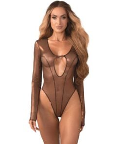 Body Sexy Soranna - Bronz Stralucitor Tanga cu Mineci Lungi si Decupaje Elegante