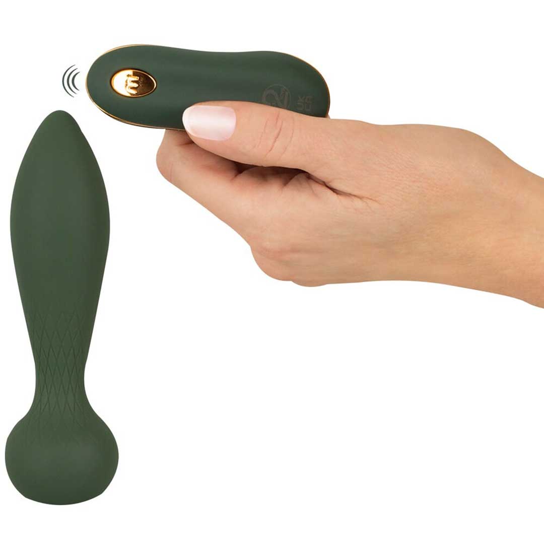 BUTT Plug RC Luxurious Emerald Love - 10 Moduri Vibratii Telecomanda si Detalii Aurii