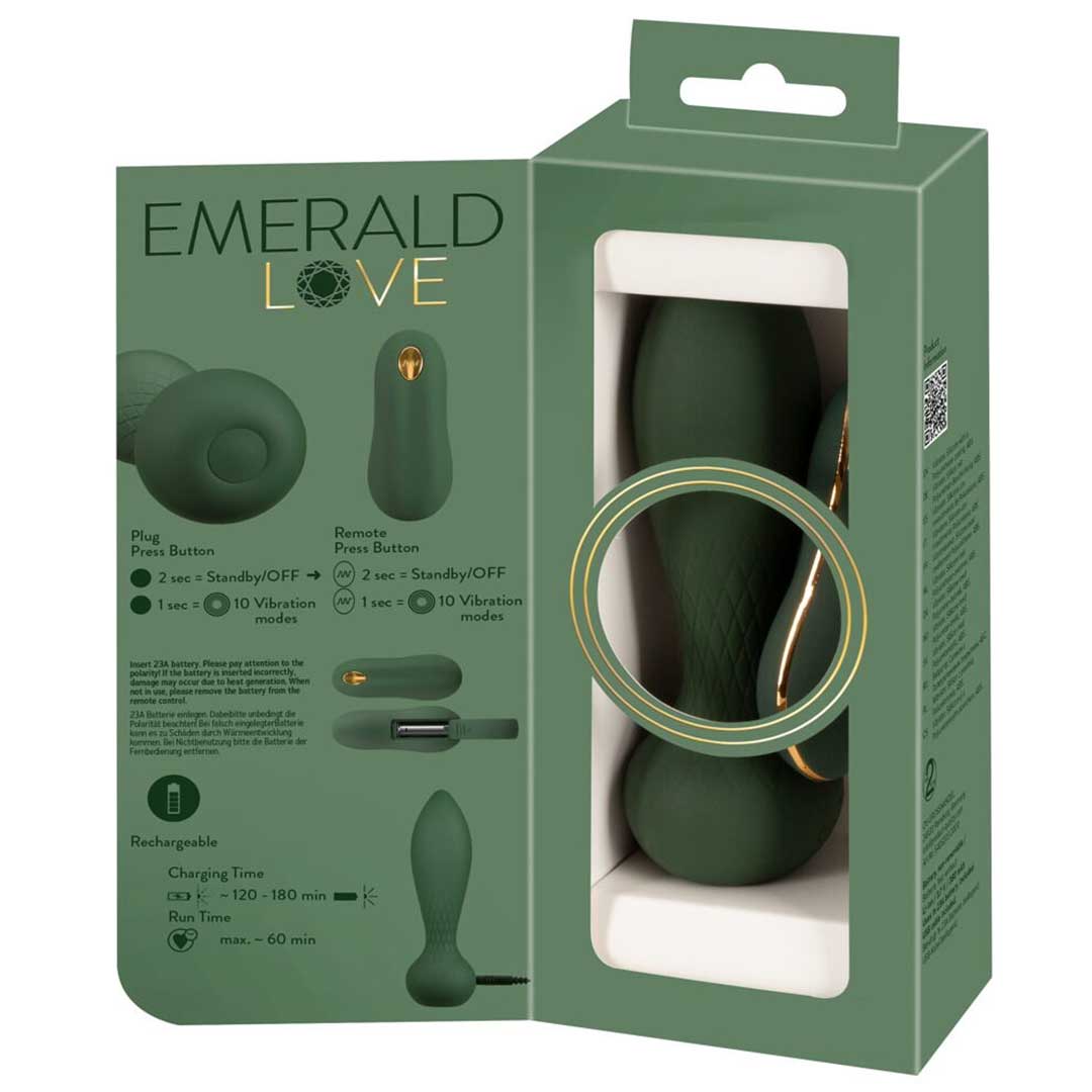 BUTT Plug RC Luxurious Emerald Love - 10 Moduri Vibratii Telecomanda si Detalii Aurii