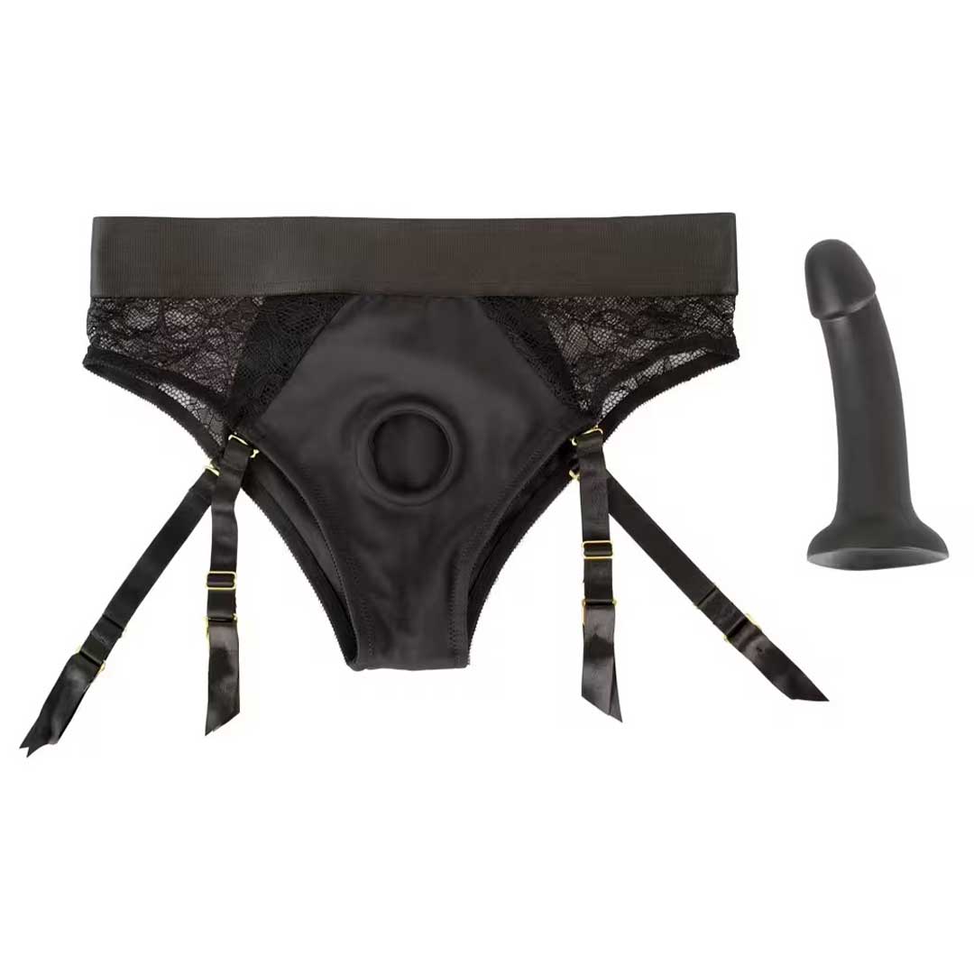 Set Strap-On You2Toys - Chiloti Dantela Dildo Curbat si Ajustabil