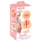 Masturbator Nature Skin 3-in-1 - Tunel Continuu 19.5 cm Anal Vaginal Oral