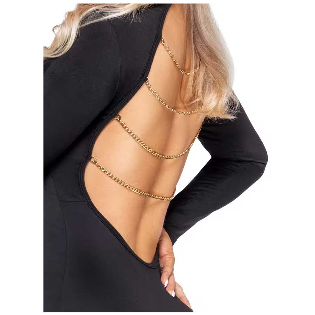 Rochie Scurta Cottelli Party - Decupaj Spate Lanturi Aurii si Maneci Lungi