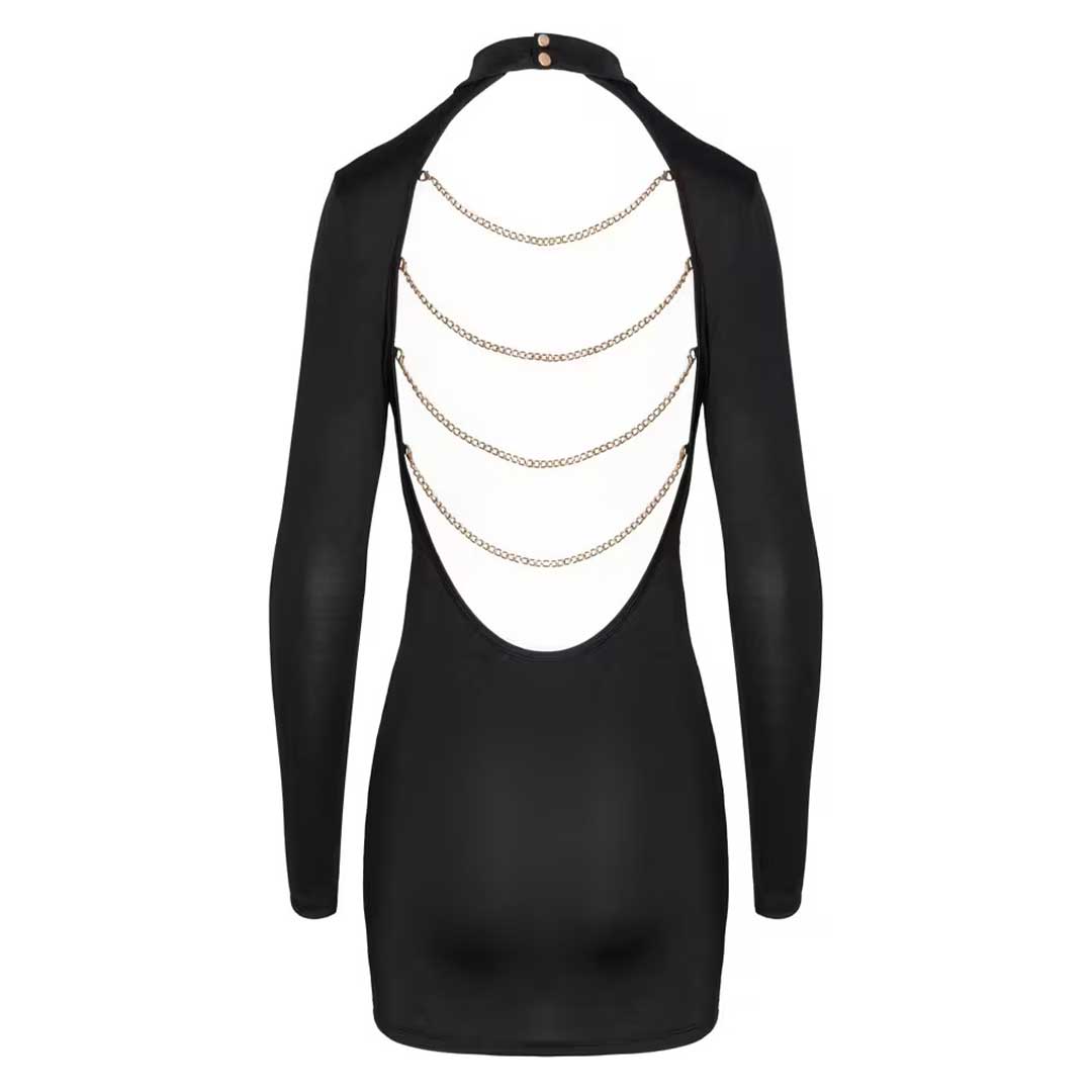 Rochie Scurta Cottelli Party - Decupaj Spate Lanturi Aurii si Maneci Lungi