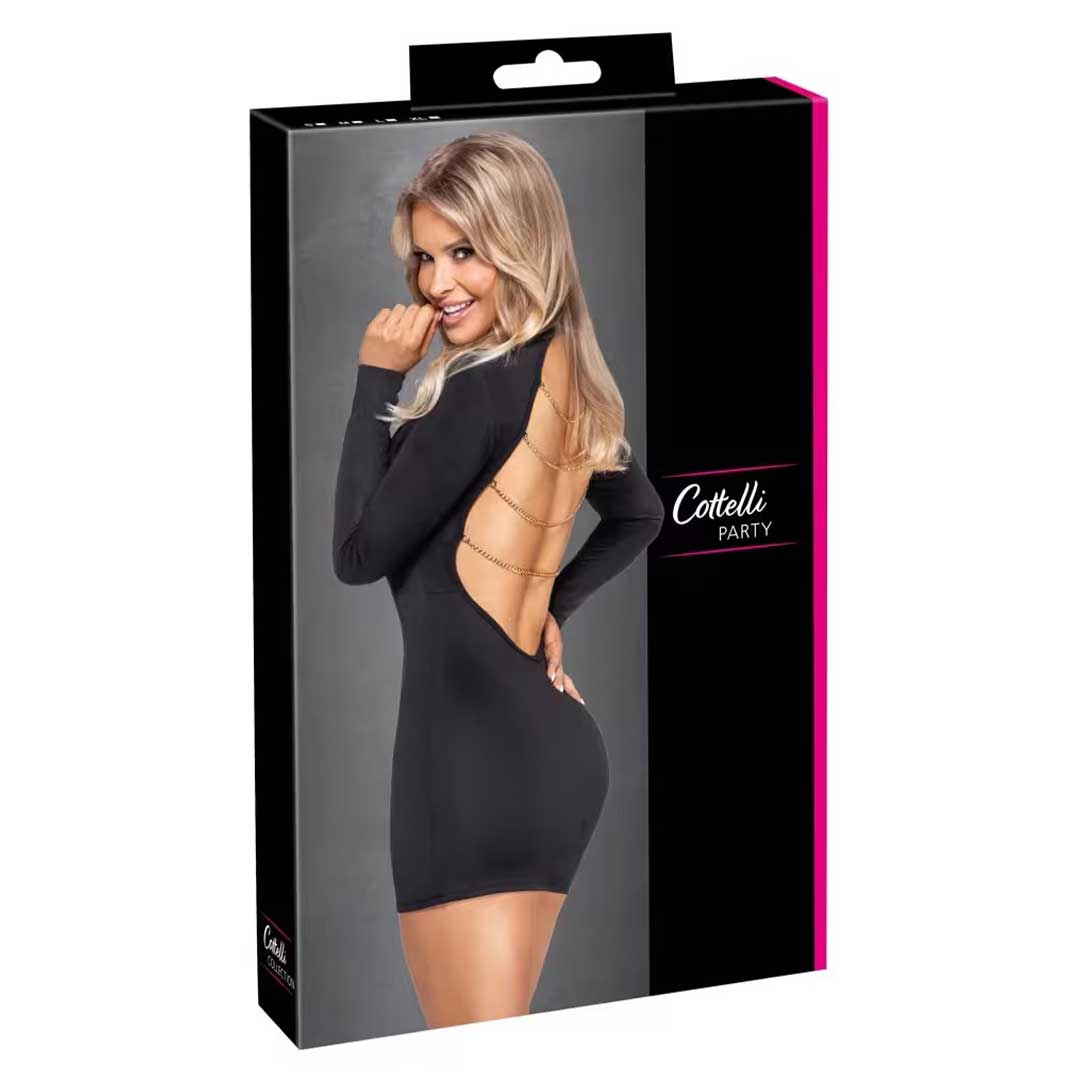 Rochie Scurta Cottelli Party - Decupaj Spate Lanturi Aurii si Maneci Lungi