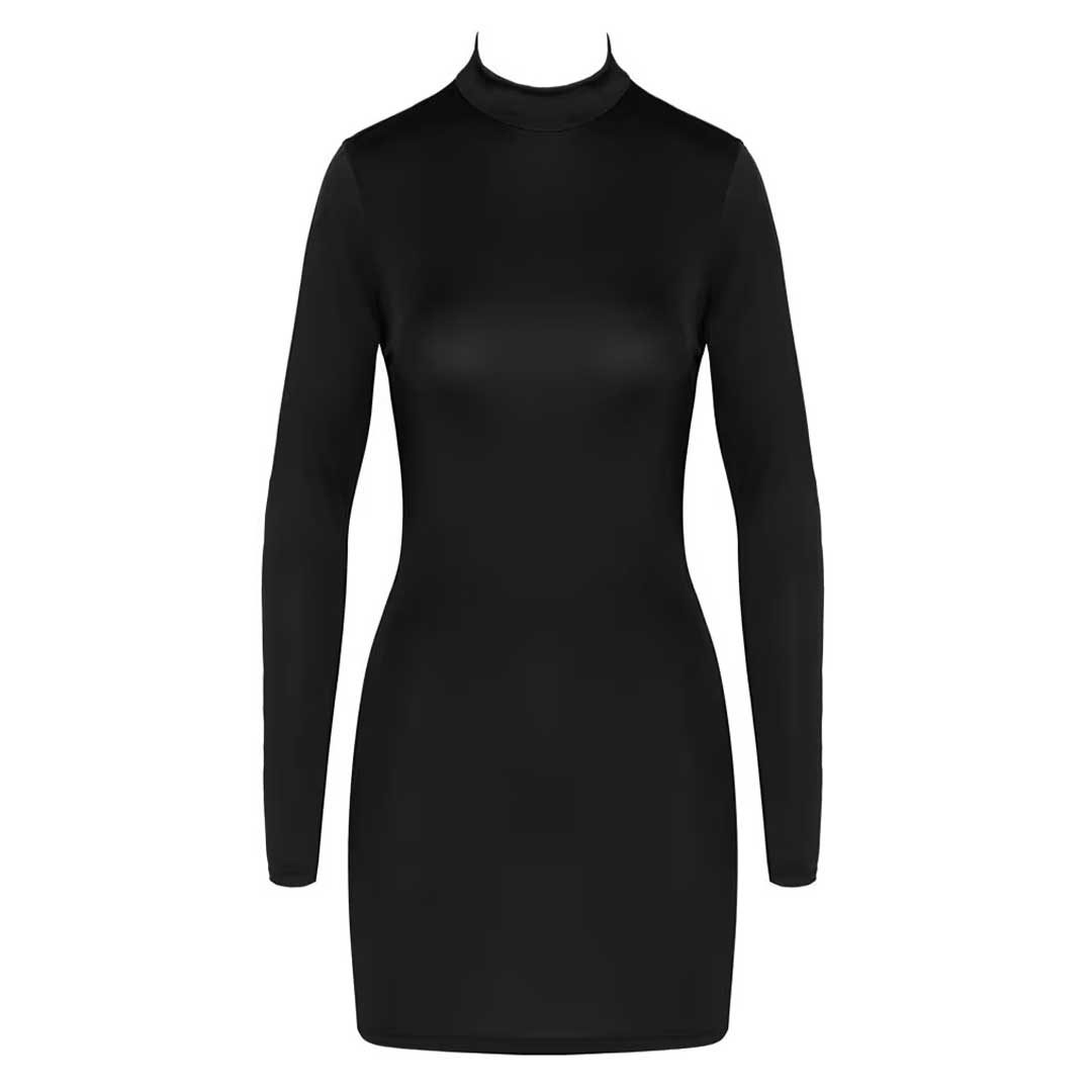 Rochie Scurta Cottelli Party - Decupaj Spate Lanturi Aurii si Maneci Lungi