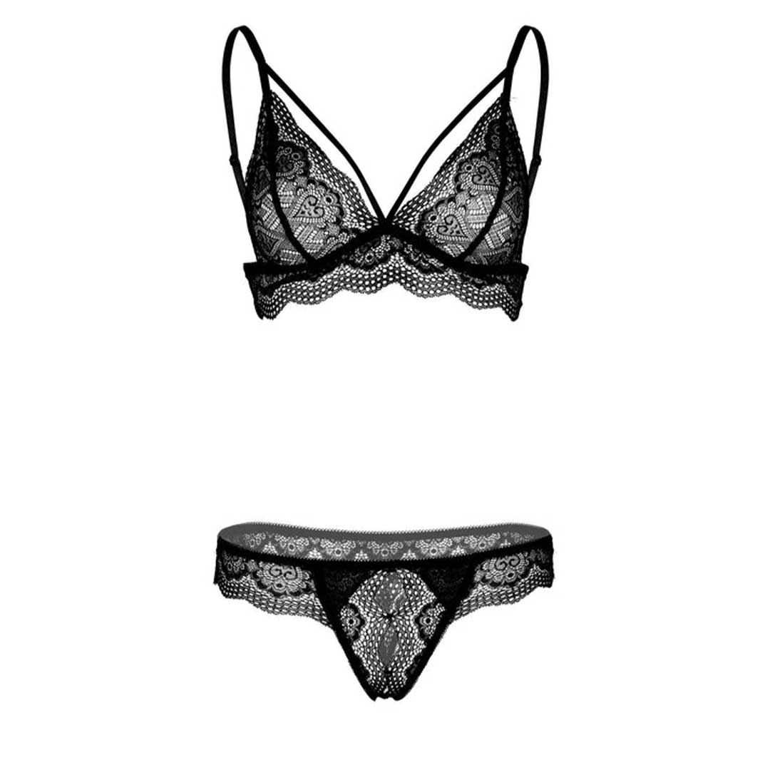 Set Lenjerie Daring Intimates - Sutien Chiloti Decupati si Dantela cu Inimi