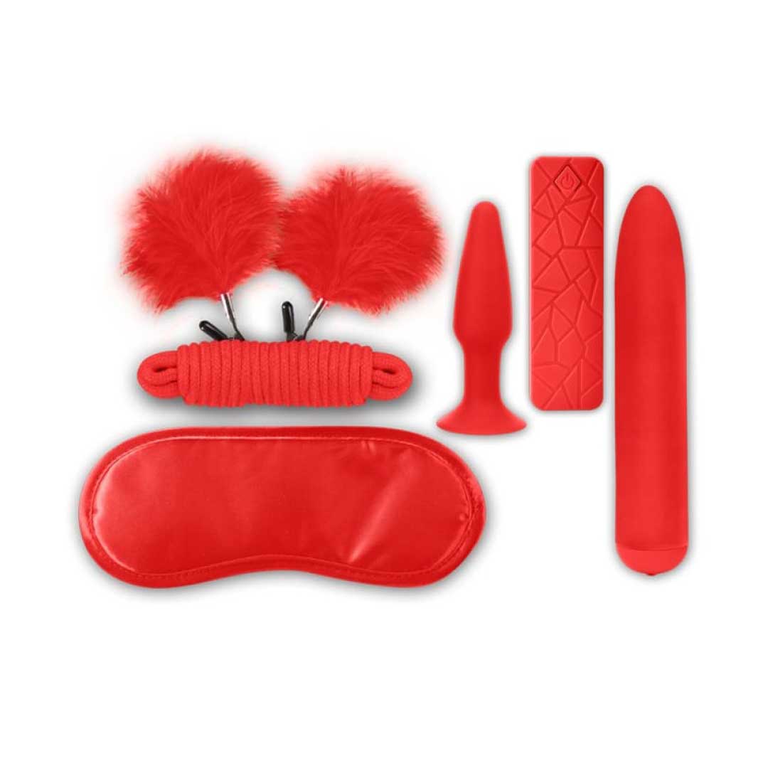 Kit Cadou Cuplu Romance Red - 6 Piese Vibrator 10 Moduri de Vibrati si Joc de Control si Senzatii