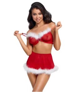 Set Lenjerie 3 Piese X-Mas - Sutien Fusta String si Pene Albe