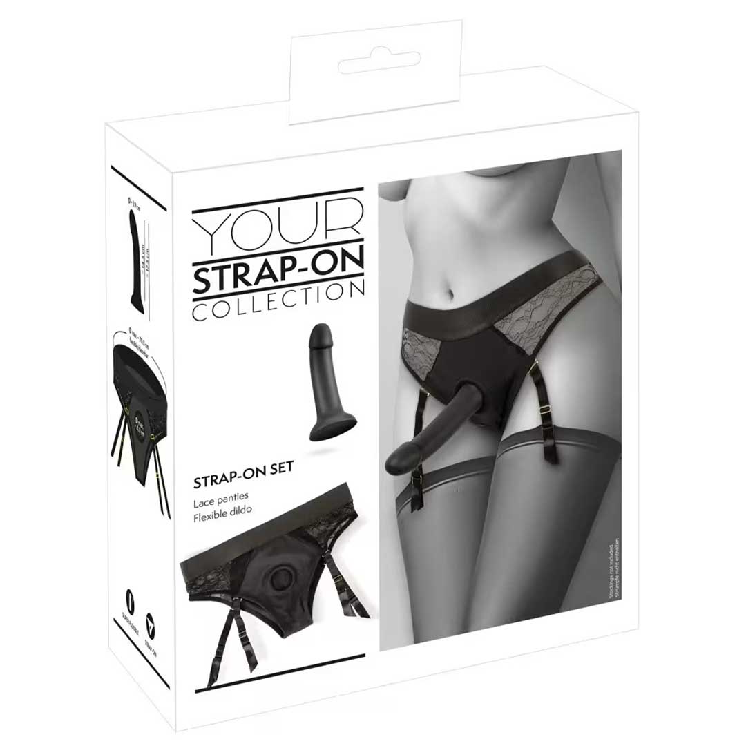 Set Strap-On You2Toys - Chiloti Dantela Dildo Curbat si Ajustabil