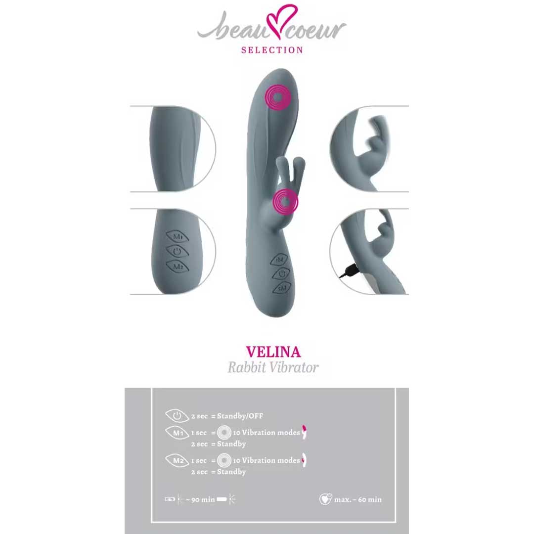 Vibrator Rabbit Velina - 2 Motoare, 20 Moduri de Vibratii si Stimulare G-Spot Clitoris