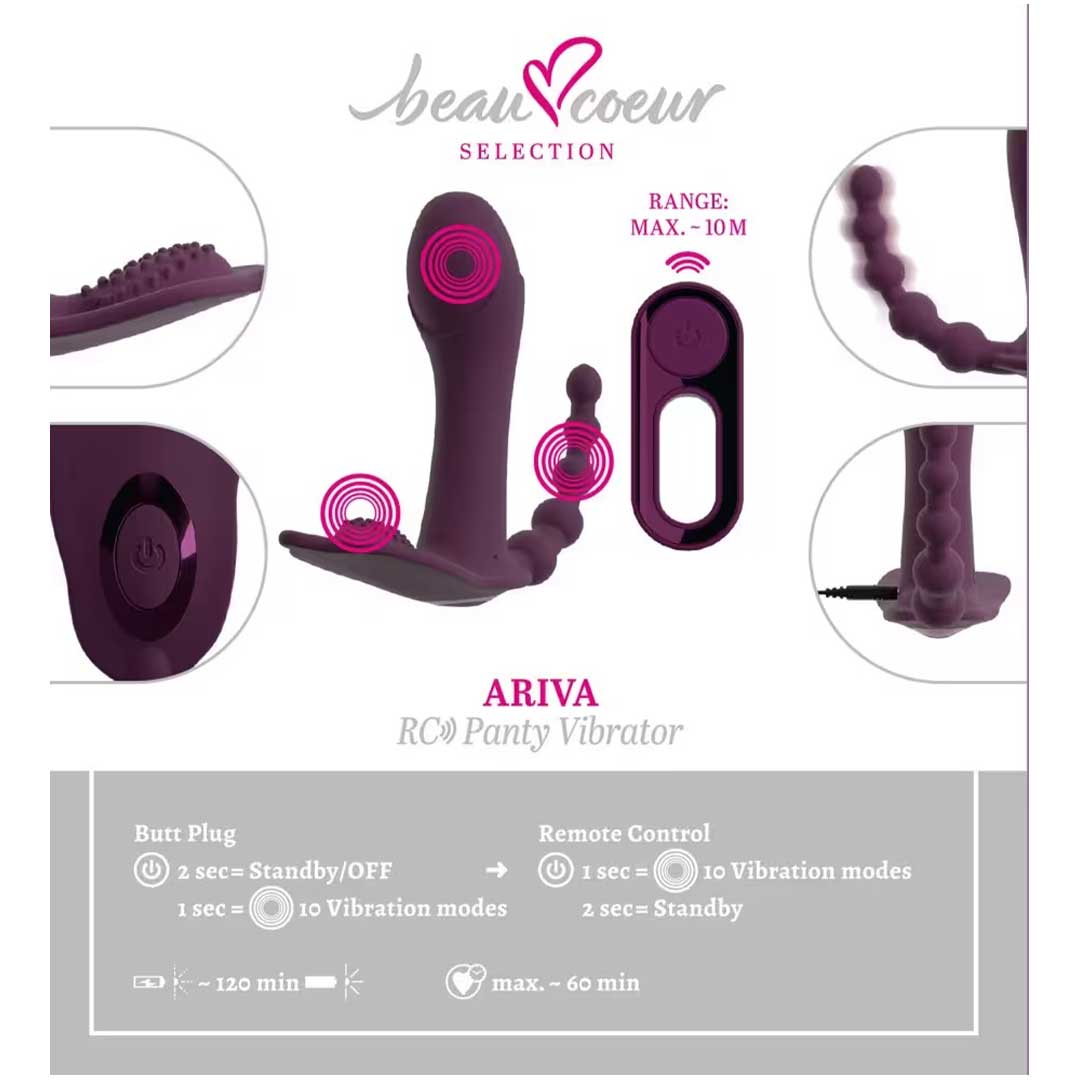 Vibrator Triplu Ariva RC - Vagin Clitoris Anus, 3 Motoare si Telecomanda 10m