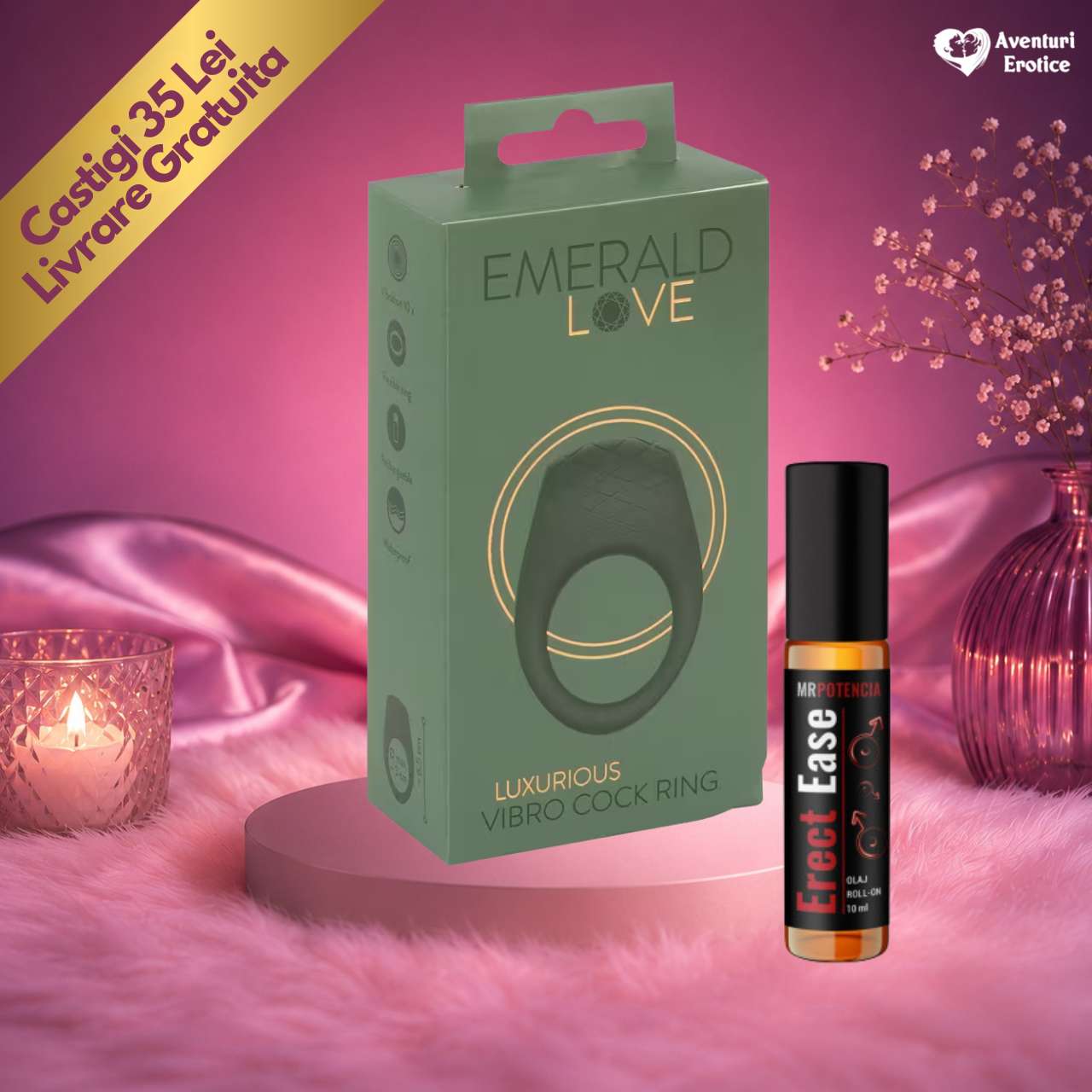 Set Inel Vibrant Emerald Love si Ulei Roll On Stimulent Erectie