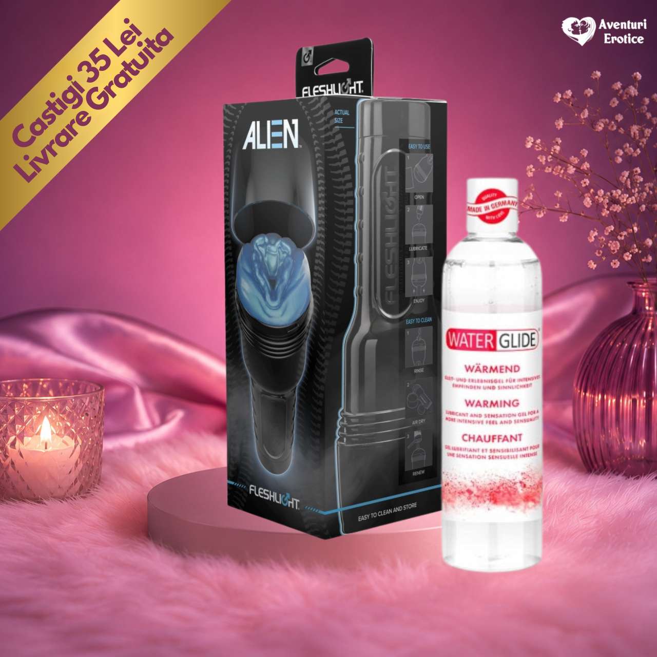 Setul Masturbator Fleshlight Alien si Lubrifiant Waterglide